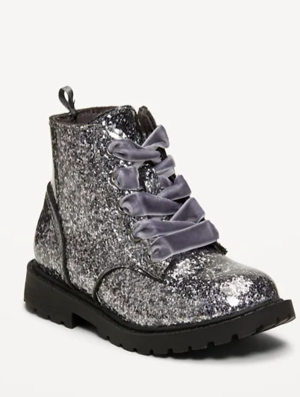 Old Navy Girls Glitter Lace-Up Ankle Boots - Pewter